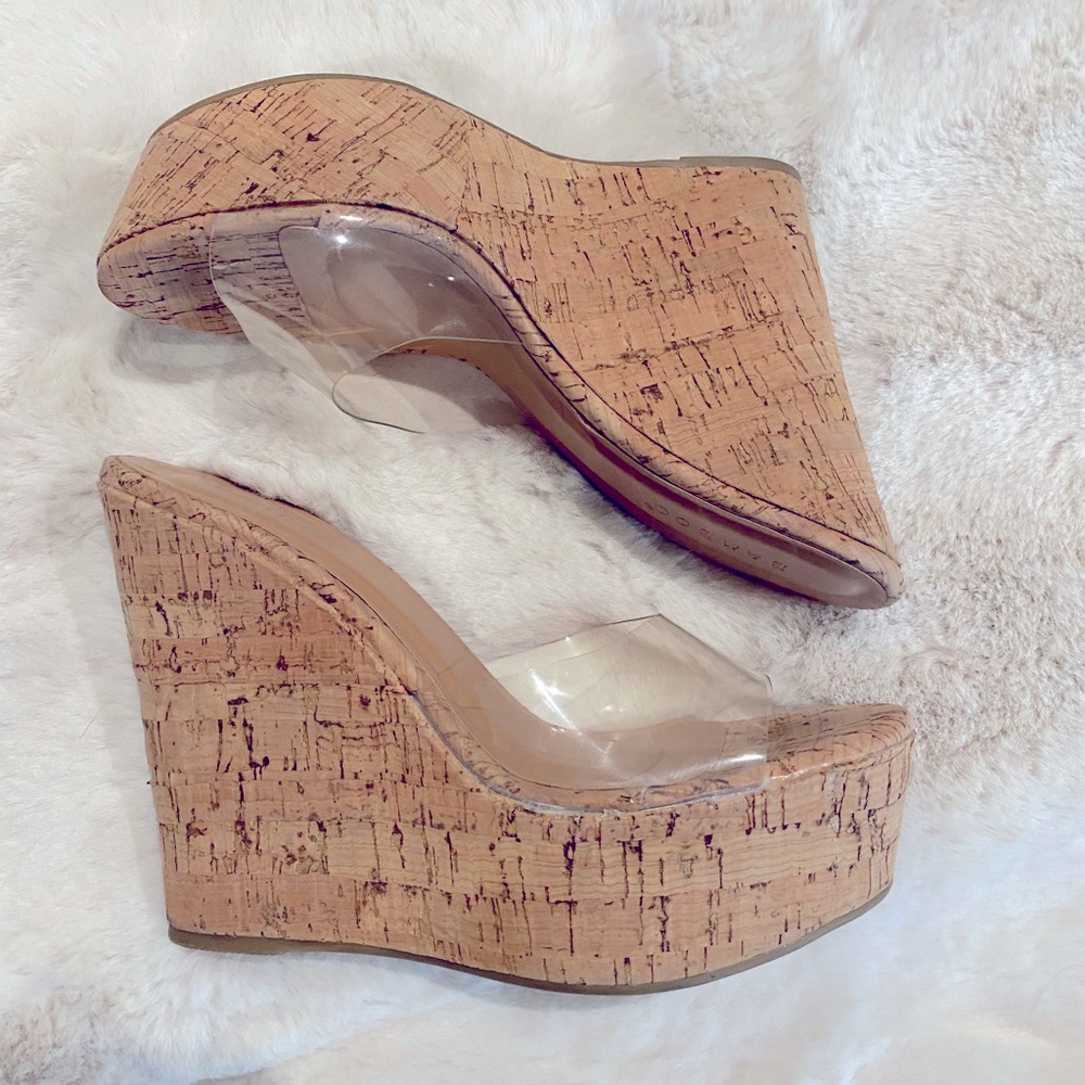 Bamboo clear platform wedge.